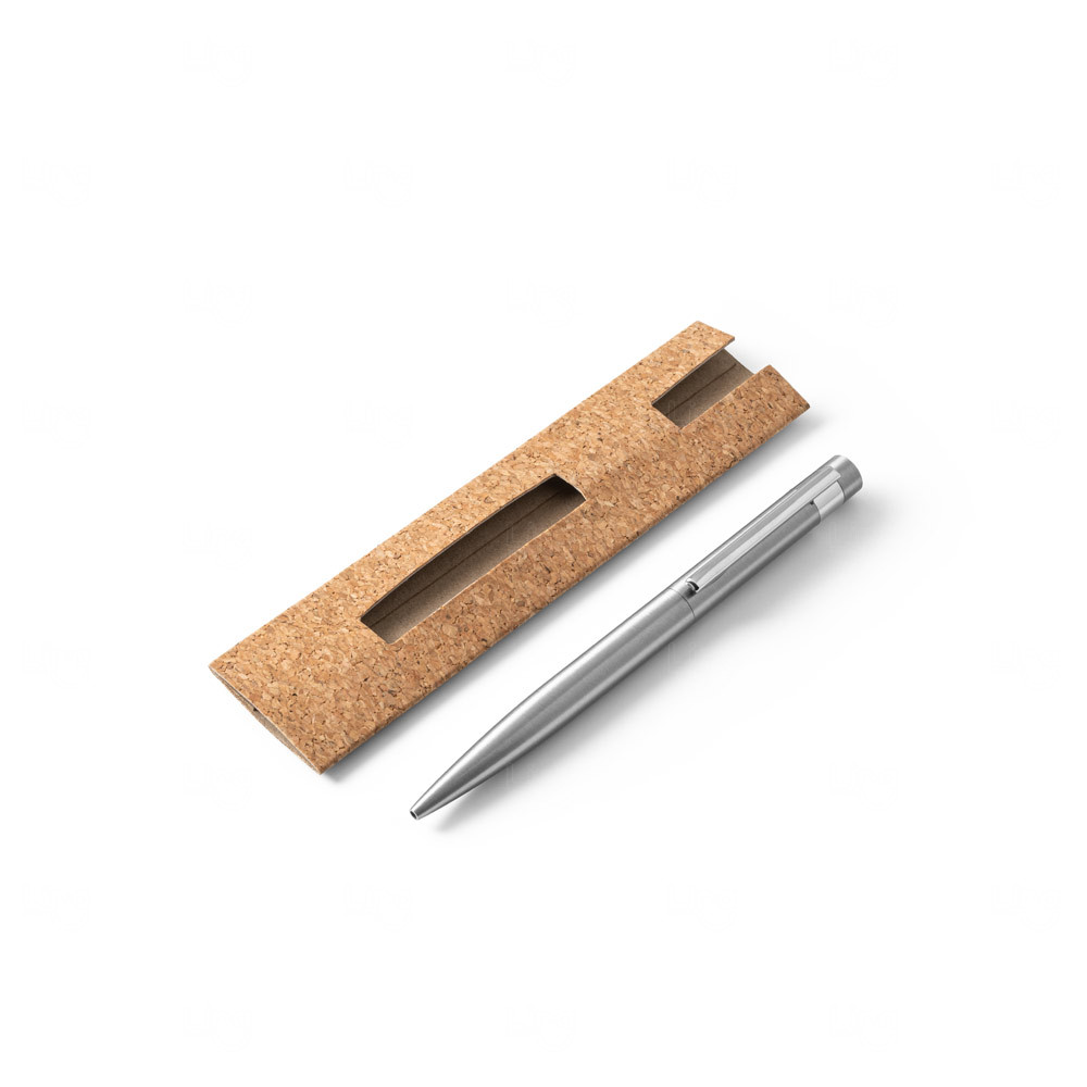 Caneta Aço Inox Reciclado com Estojo de Cortiça Personalizada 