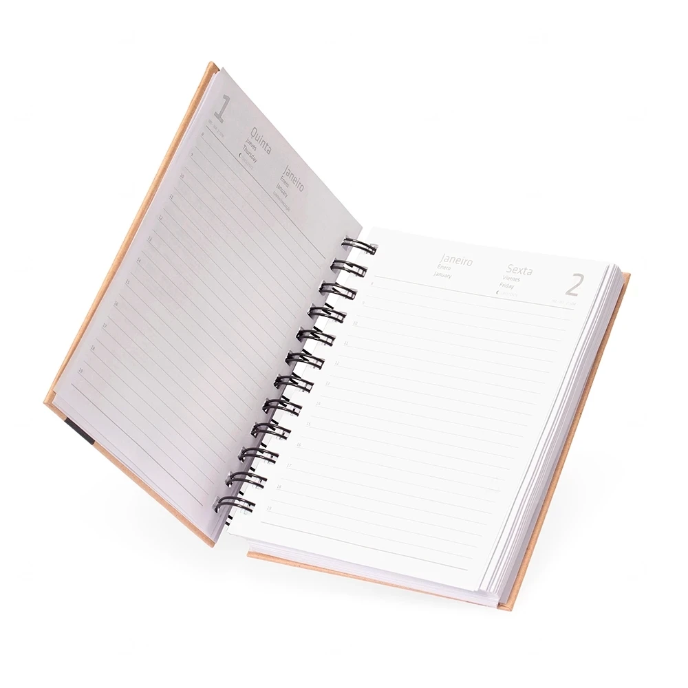 Agenda Diária 2026 Kraft com Wire-O Personalizada - 17x13,5cm 