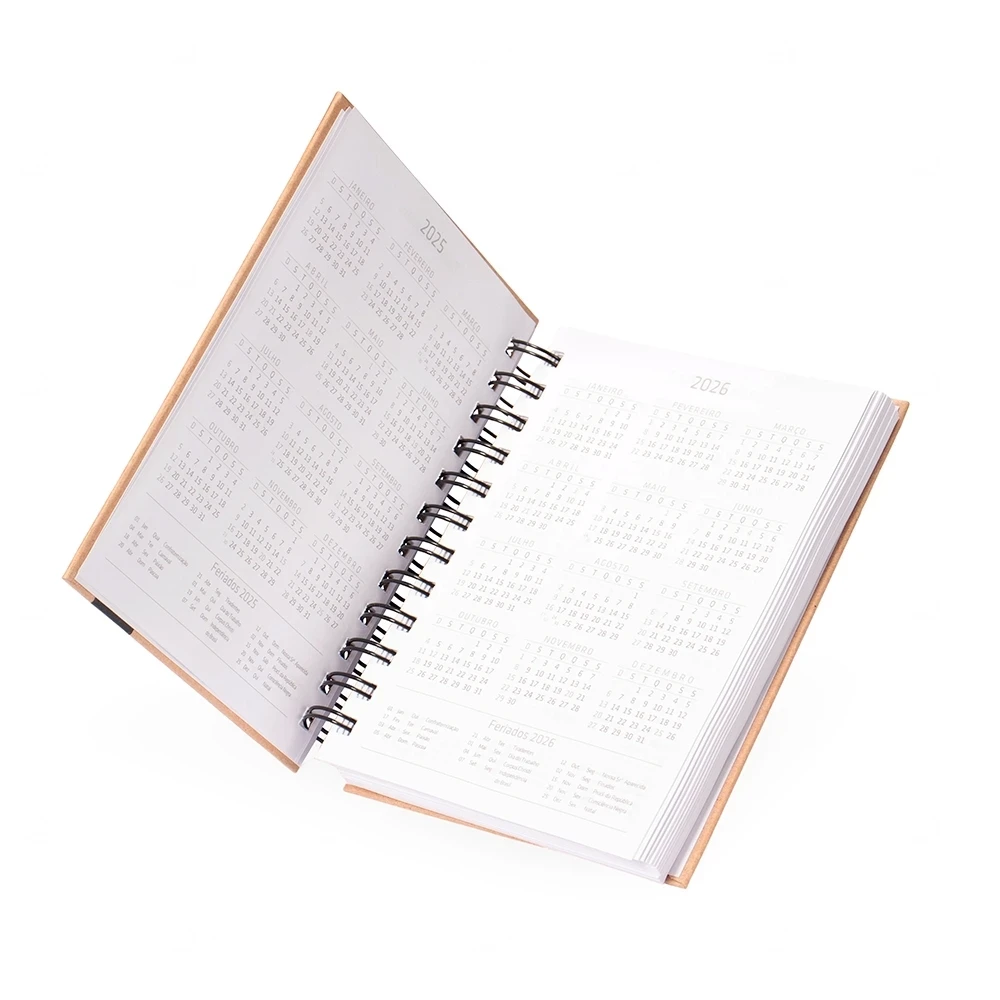 Agenda Diária 2026 Kraft com Wire-O Personalizada - 17x13,5cm 