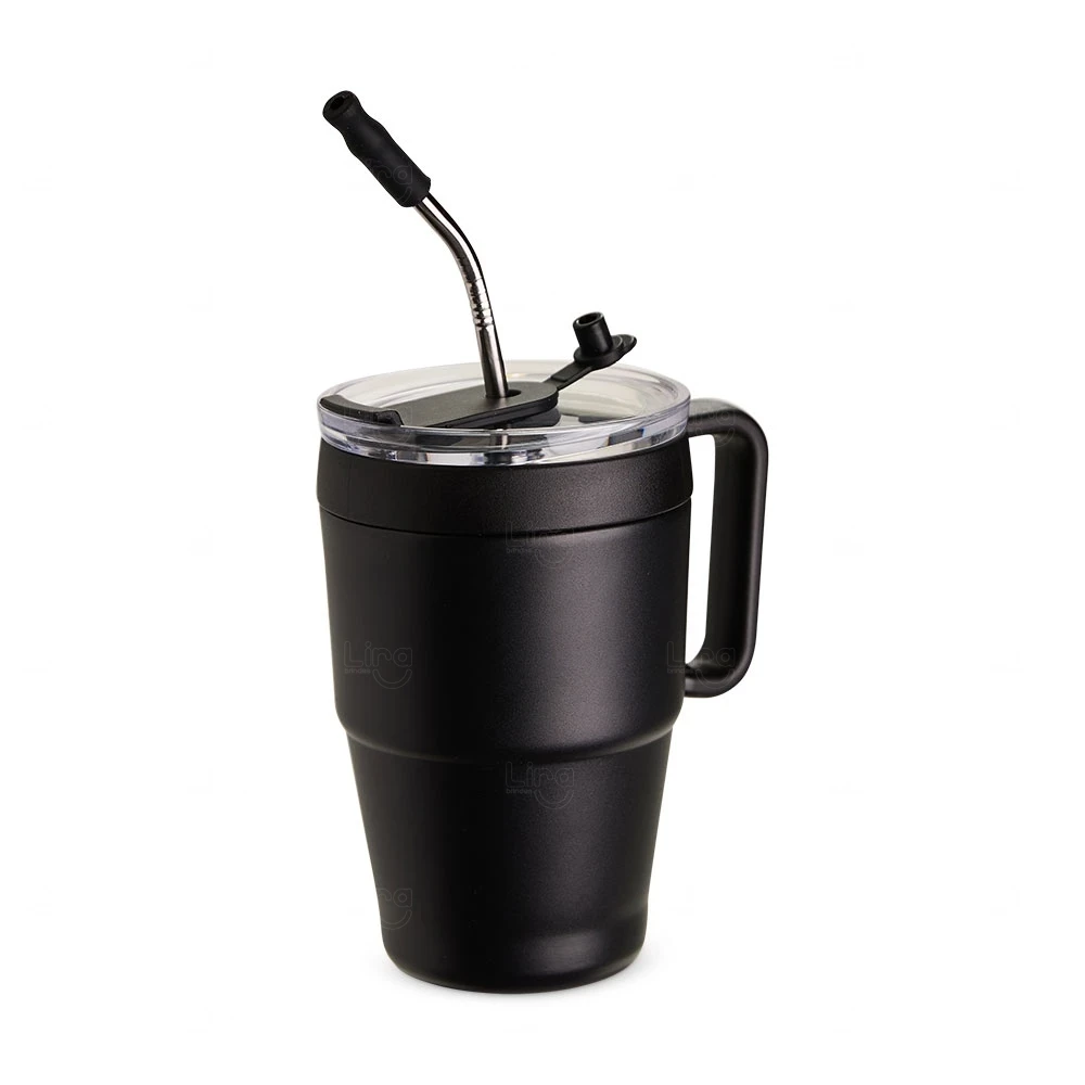 Caneca Térmica 600ml com Canudo Inox Personalizada 