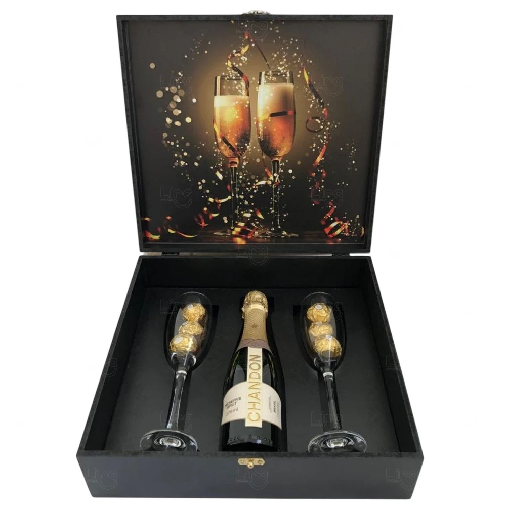 Kit Espumante com 2 Taças Personalizado 