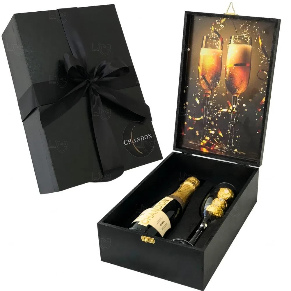 Kit Espumante com Taça Personalizado Preto