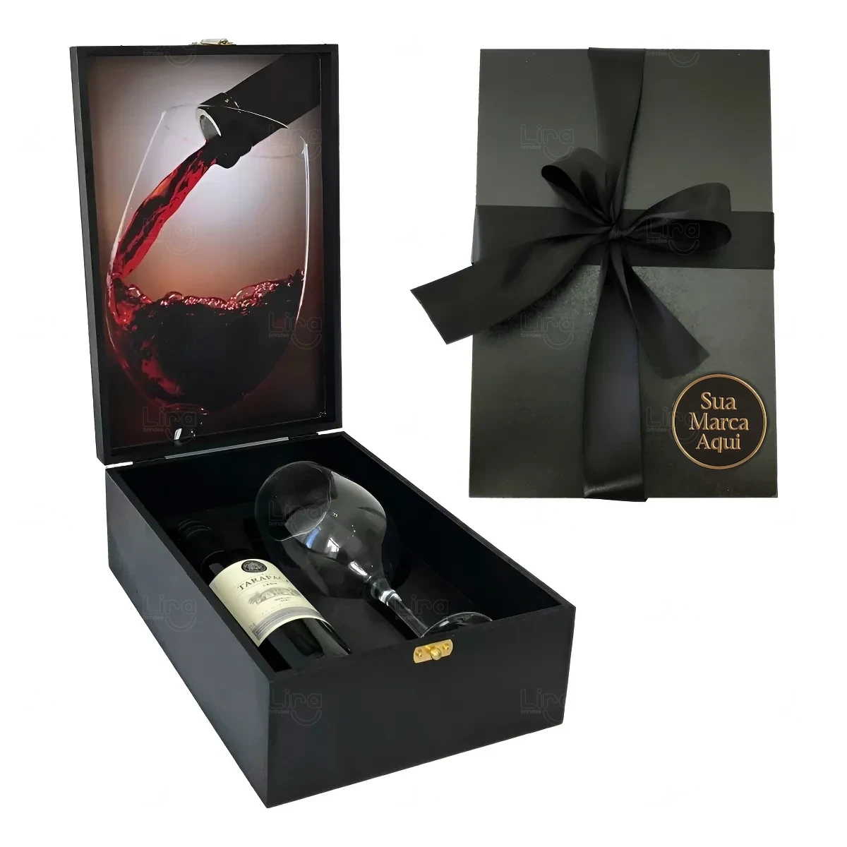 Kit Vinho com Taça Personalizado Preto
