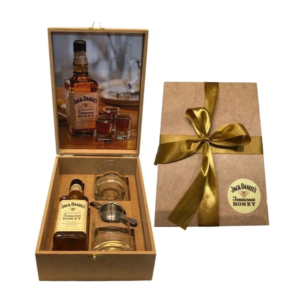 Kit Whisky Jack Daniel's Honey com Copos e Dosador Personalizado Natural