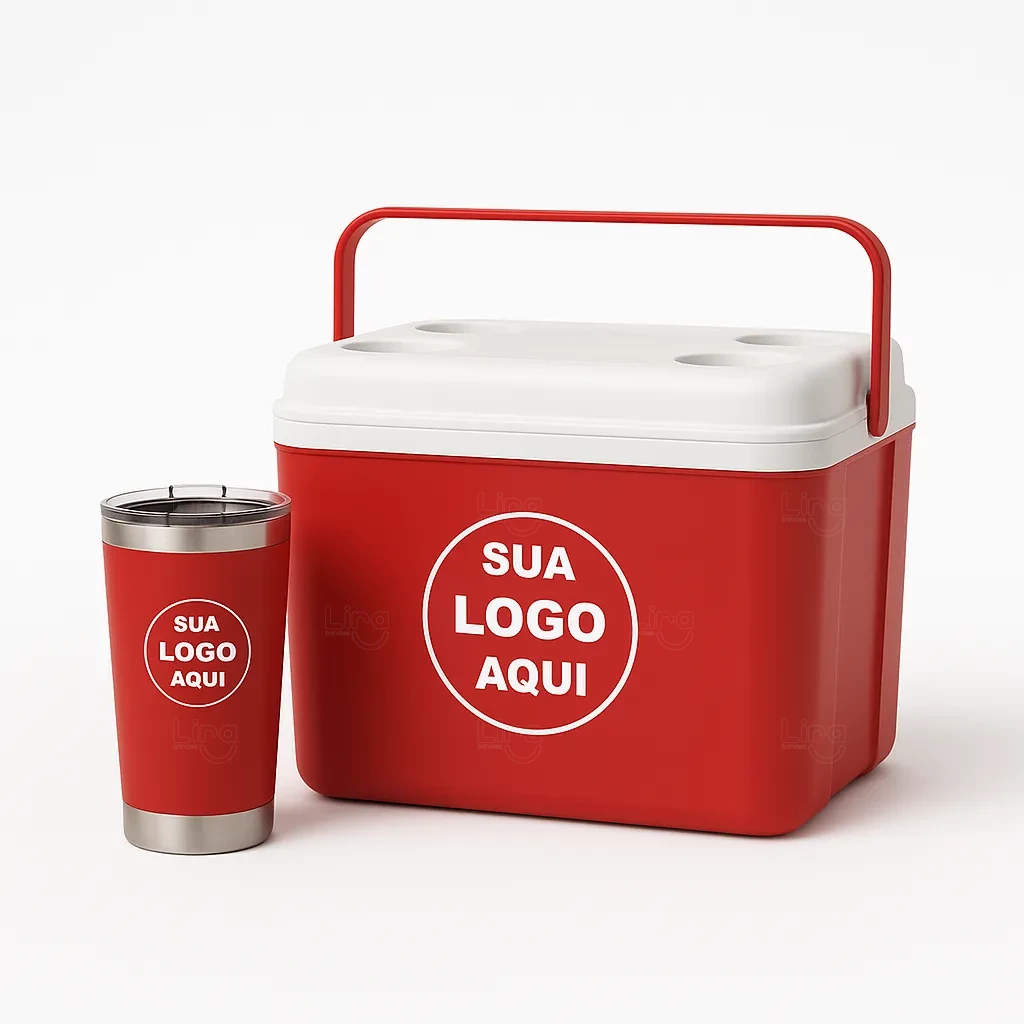 Kit Água de Coco Personalizado - Caixa 12L e Copo Térmico 500ml Vermelho