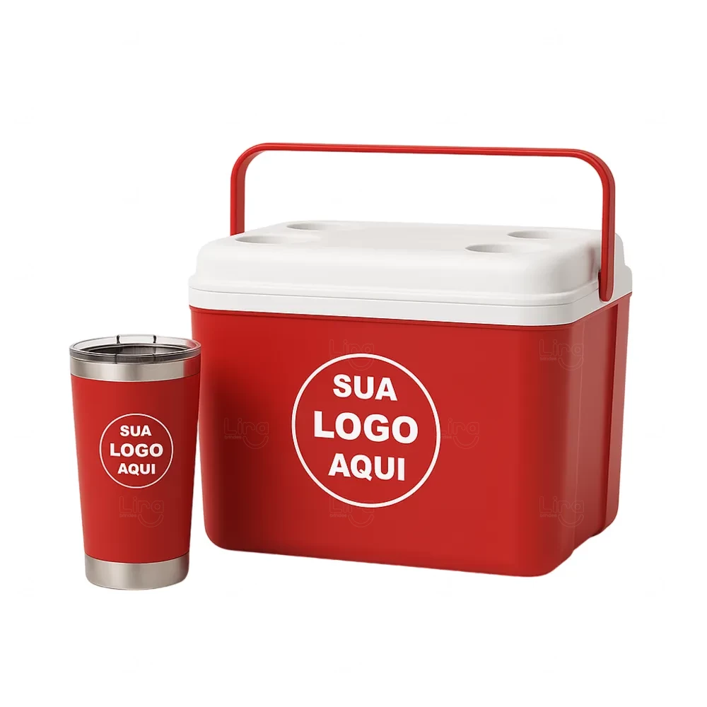 Kit Água de Coco Personalizado - Caixa 12L e Copo Térmico 500ml Vermelho