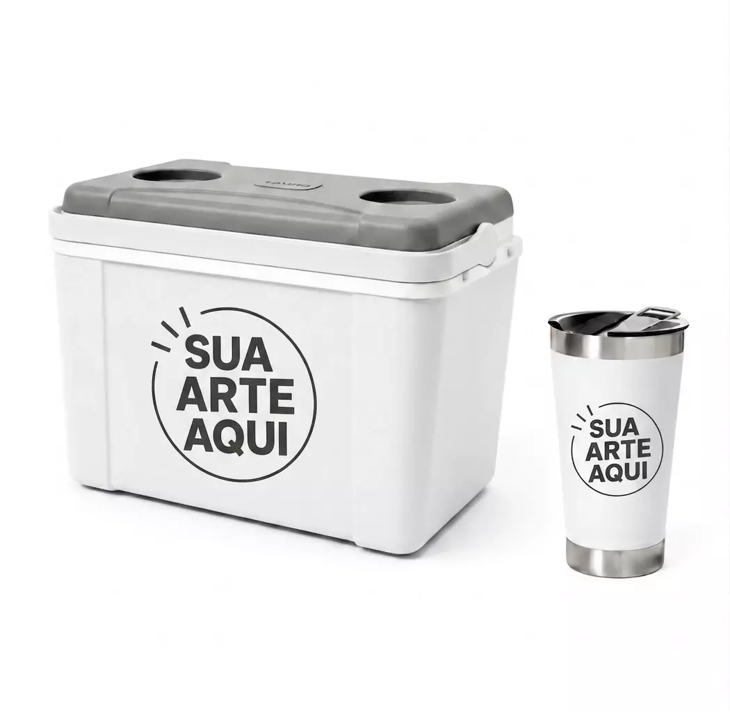Kit Água de Coco Personalizado - Caixa 12L e Copo Térmico 500ml Branco