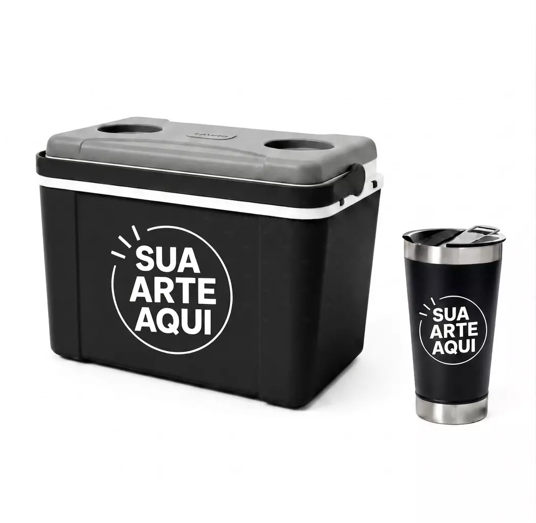 Kit Água de Coco Personalizado - Caixa 12L e Copo Térmico 500ml Preto