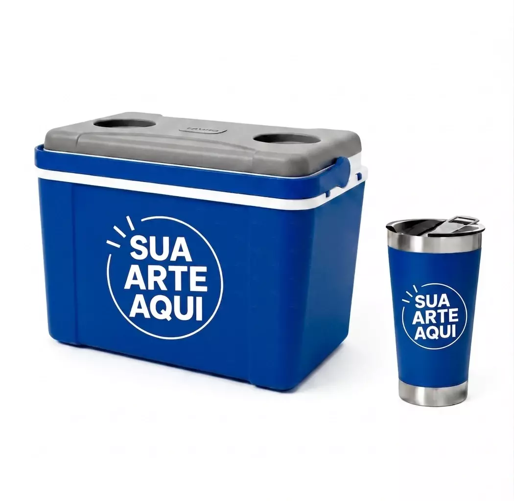 Kit Água de Coco Personalizado - Caixa 12L e Copo Térmico 500ml Azul