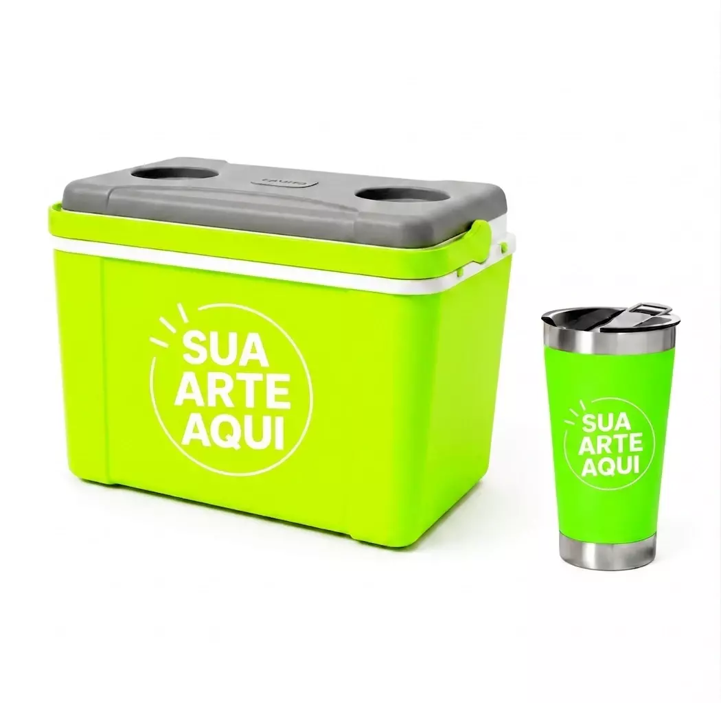 Kit Água de Coco Personalizado - Caixa 12L e Copo Térmico 500ml Verde Claro