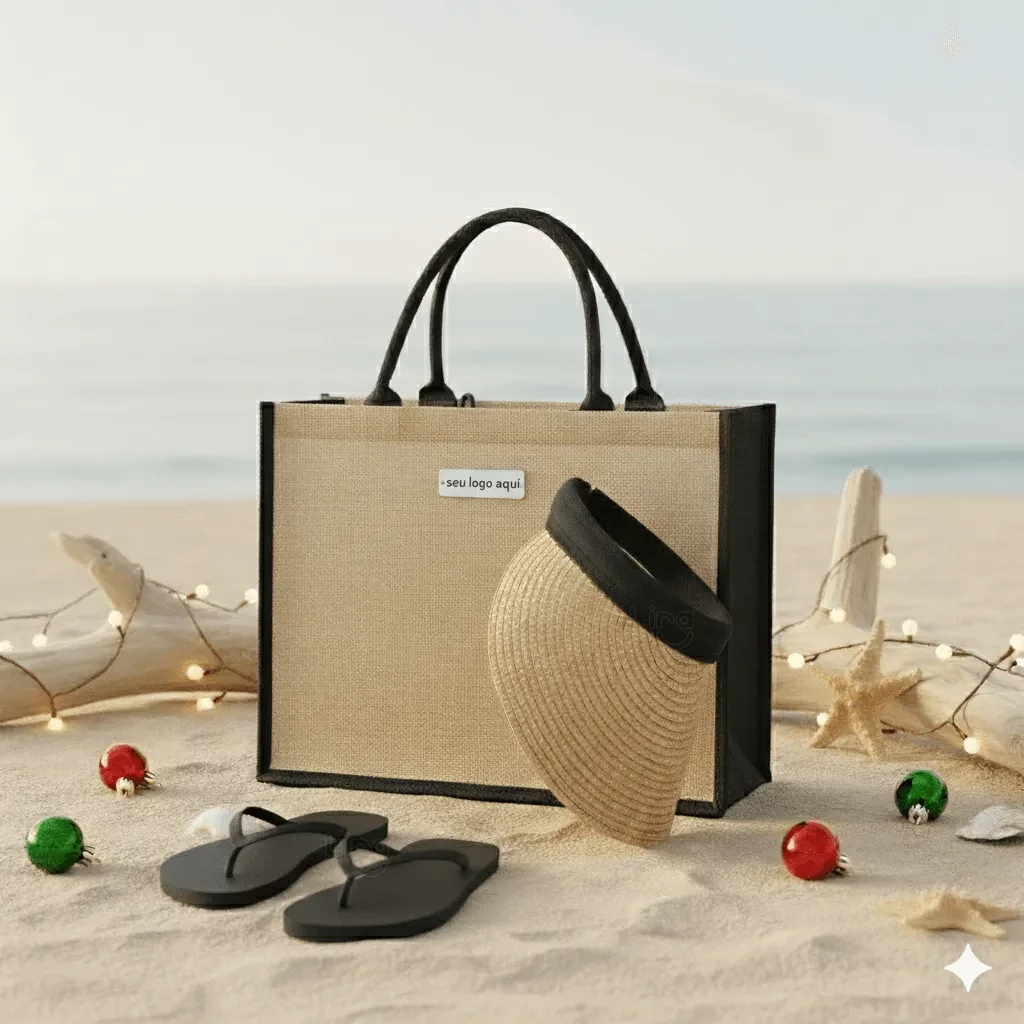 Kit Férias Personalizado - Sacola, Viseira e Chinelo 