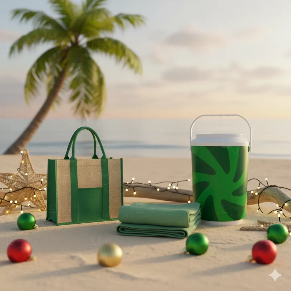 Kit Verão Personalizado - Cooler, Sacola de Linho e Toalha 
