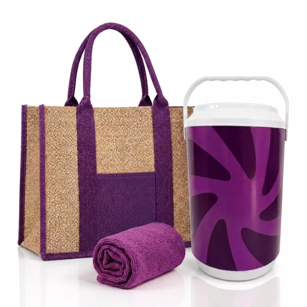 Kit Verão Personalizado - Cooler, Sacola de Linho e Toalha Roxo