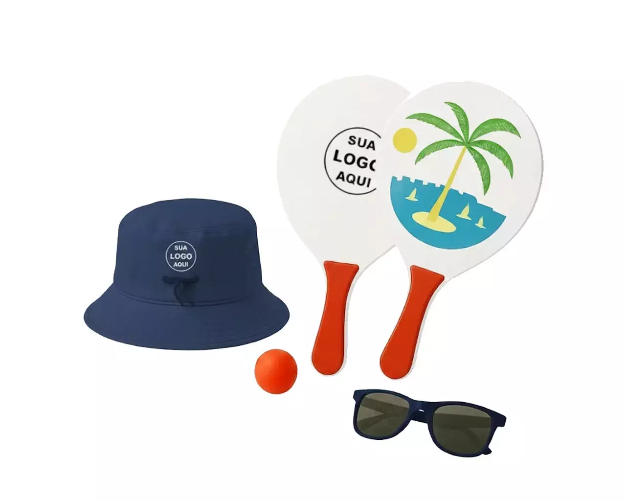 Kit Litoral Personalizado - Chapéu Bucket, Frescobol e Óculos Azul Marinho