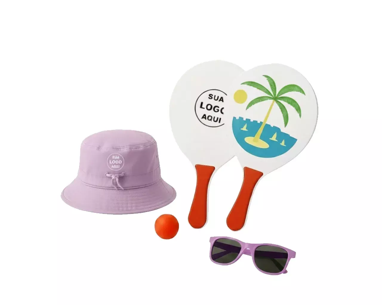 Kit Litoral Personalizado - Chapéu Bucket, Frescobol e Óculos Lilás