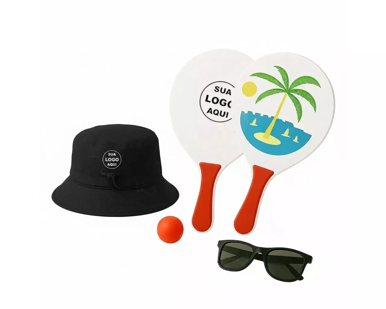 Kit Litoral Personalizado - Chapéu Bucket, Frescobol e Óculos Preto