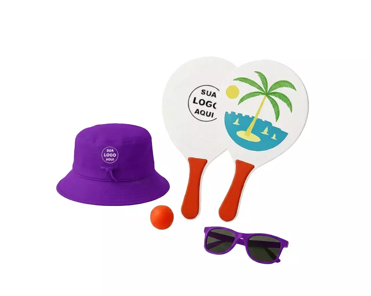 Kit Litoral Personalizado - Chapéu Bucket, Frescobol e Óculos Roxo