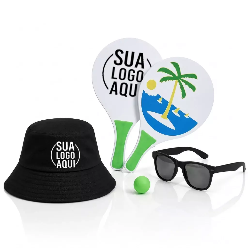 Kit Litoral Personalizado - Chapéu Bucket, Frescobol e Óculos Preto