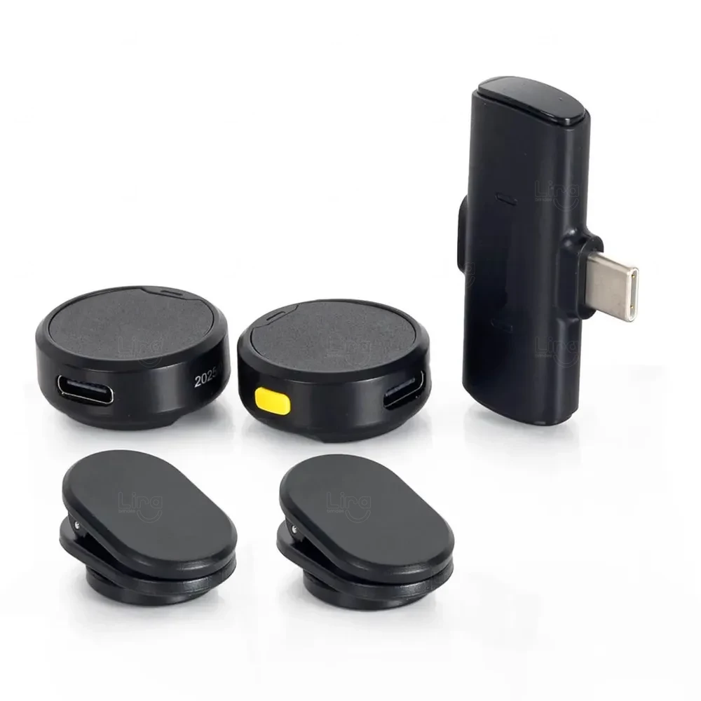 Kit Microfone de Lapela Duplo Sem Fio Personalizado Preto