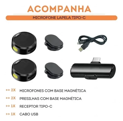 Kit Microfone de Lapela Duplo Sem Fio Personalizado 