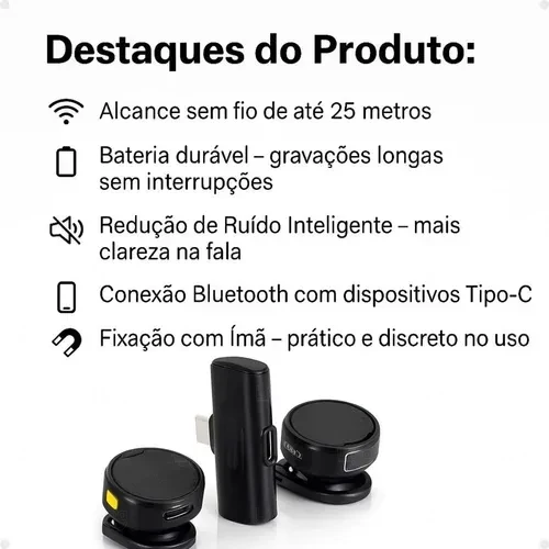 Kit Microfone de Lapela Duplo Sem Fio Personalizado 