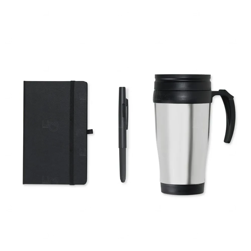 Kit Caneca Inox, Caderno e Caneta Personalizado 