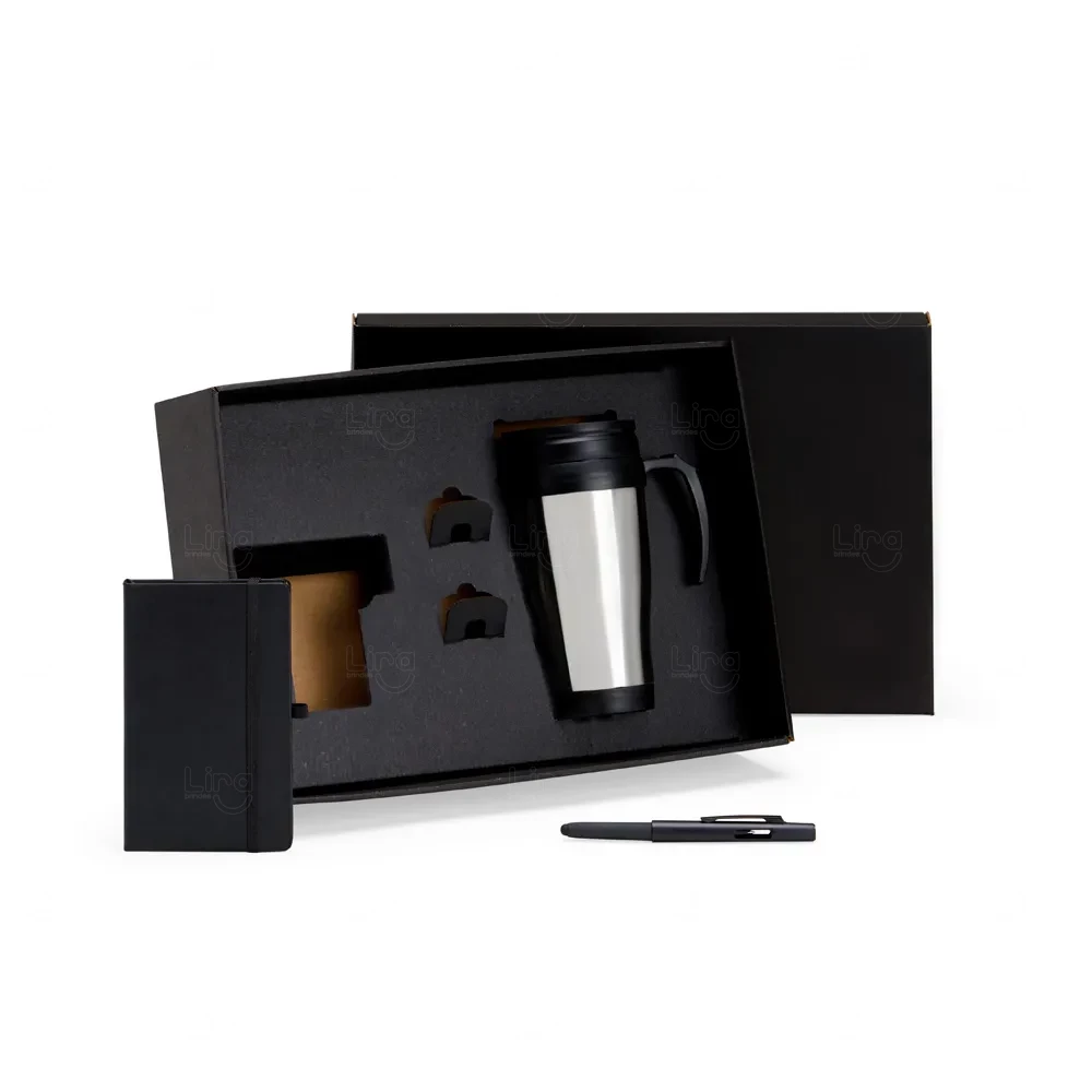 Kit Caneca Inox, Caderno e Caneta Personalizado 