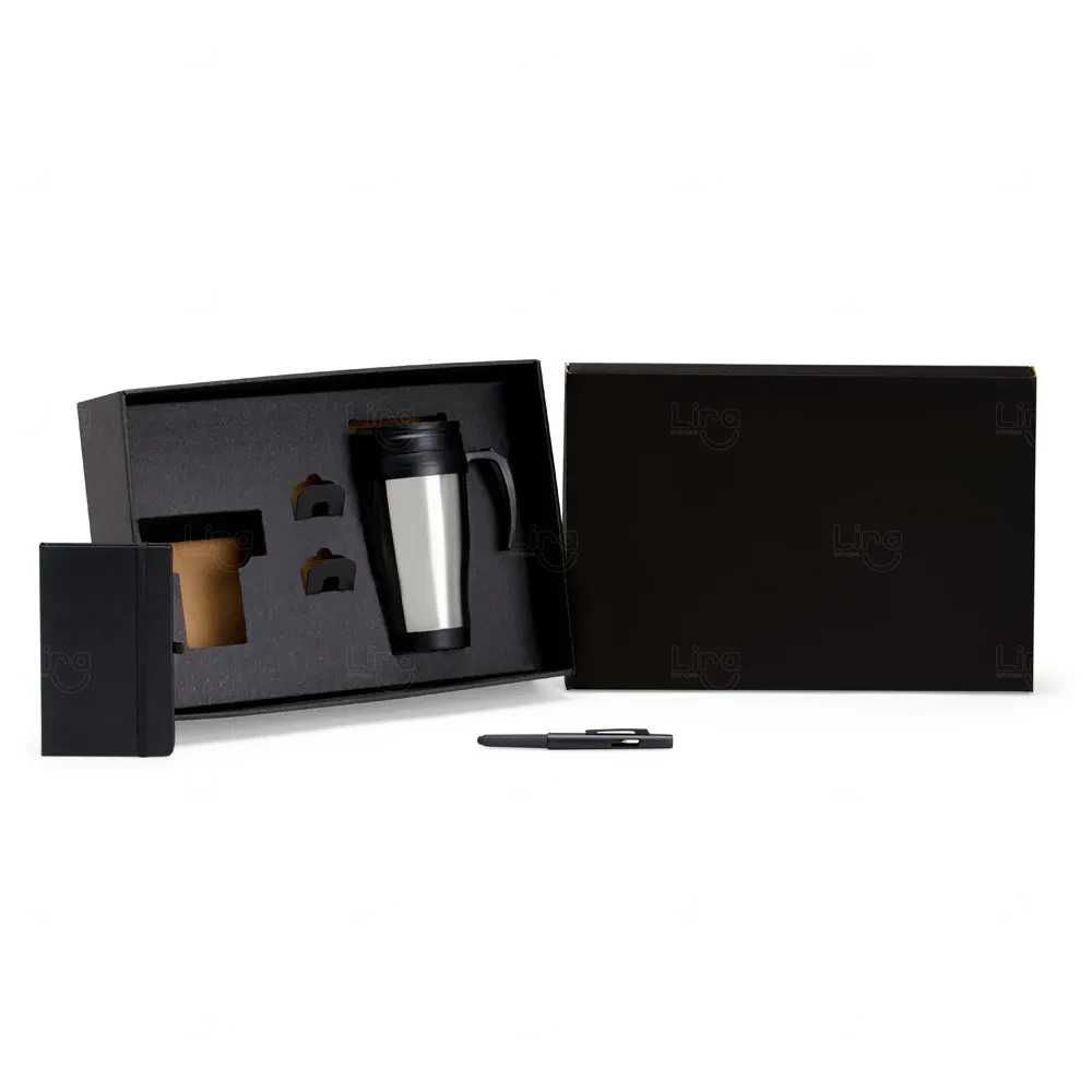 Kit Caneca Inox, Caderno e Caneta Personalizado 