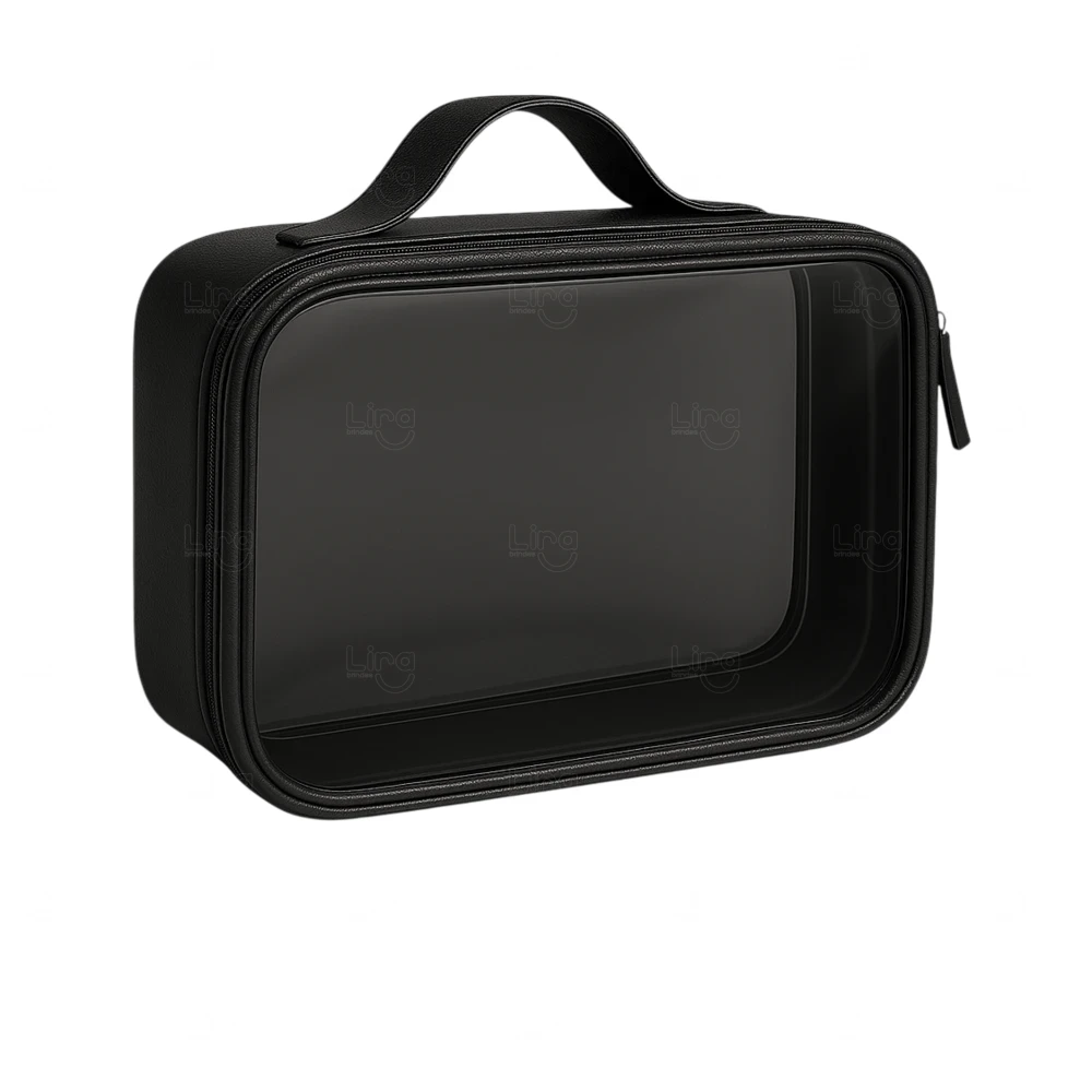 Bolsa Necessaire Cristal e Couro Sintético - 11,5 x 39,3 cm 