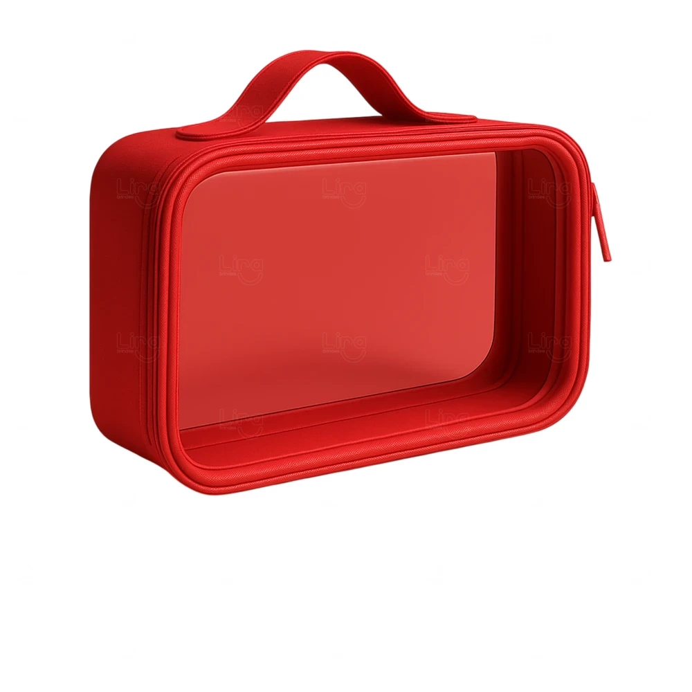 Bolsa Necessaire Cristal e Couro Sintético - 11,5 x 39,3 cm 