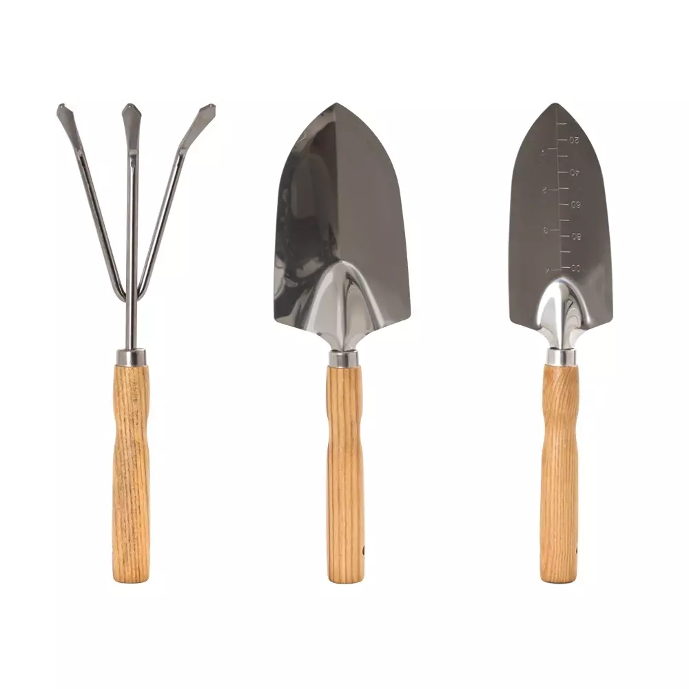 Kit Jardinagem Inox e Madeira 3 Peças 