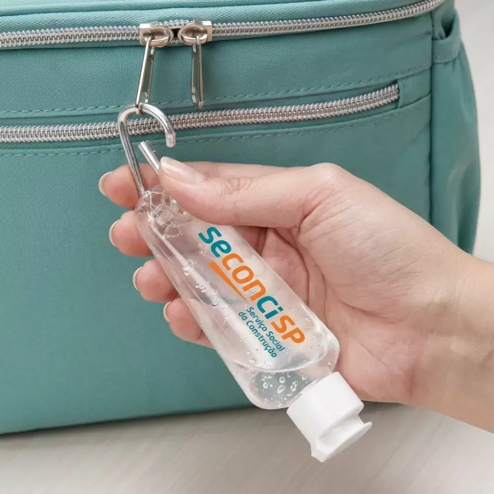 Frasco Plástico 55ml com Mosquetão Personalizado 
