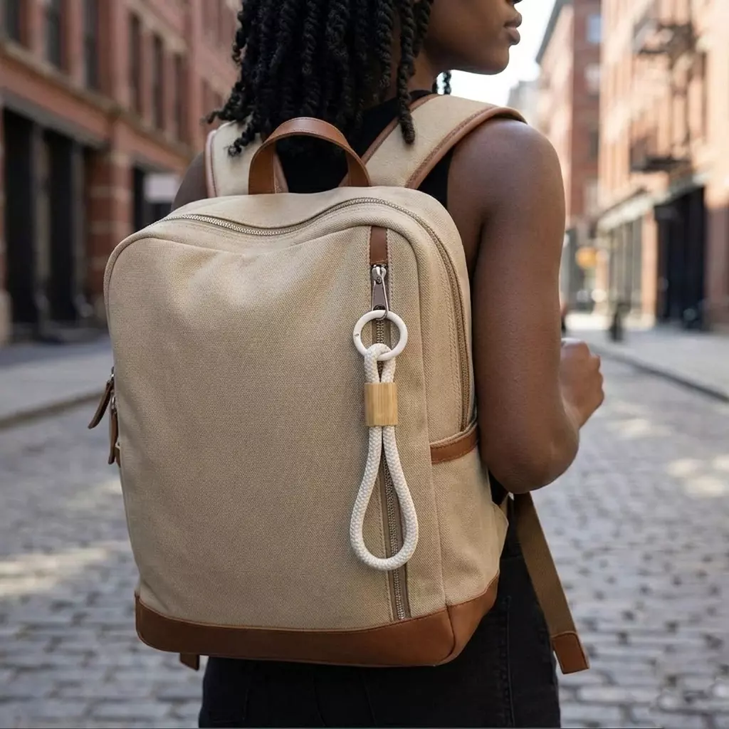 Chaveiro Suporte para Celular em Algodão e Bambu 