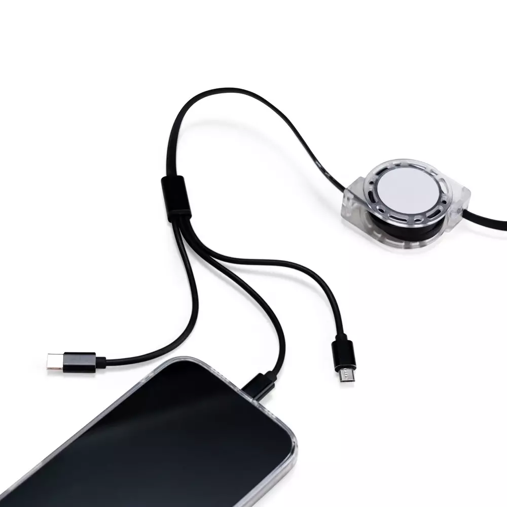 Cabo Retrátil 3 em 1 com Adaptador Personalizado 