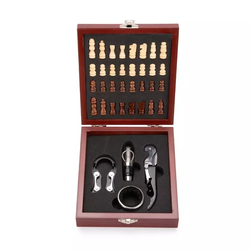 Kit Vinho e Xadrez 4 Peças Personalizado 