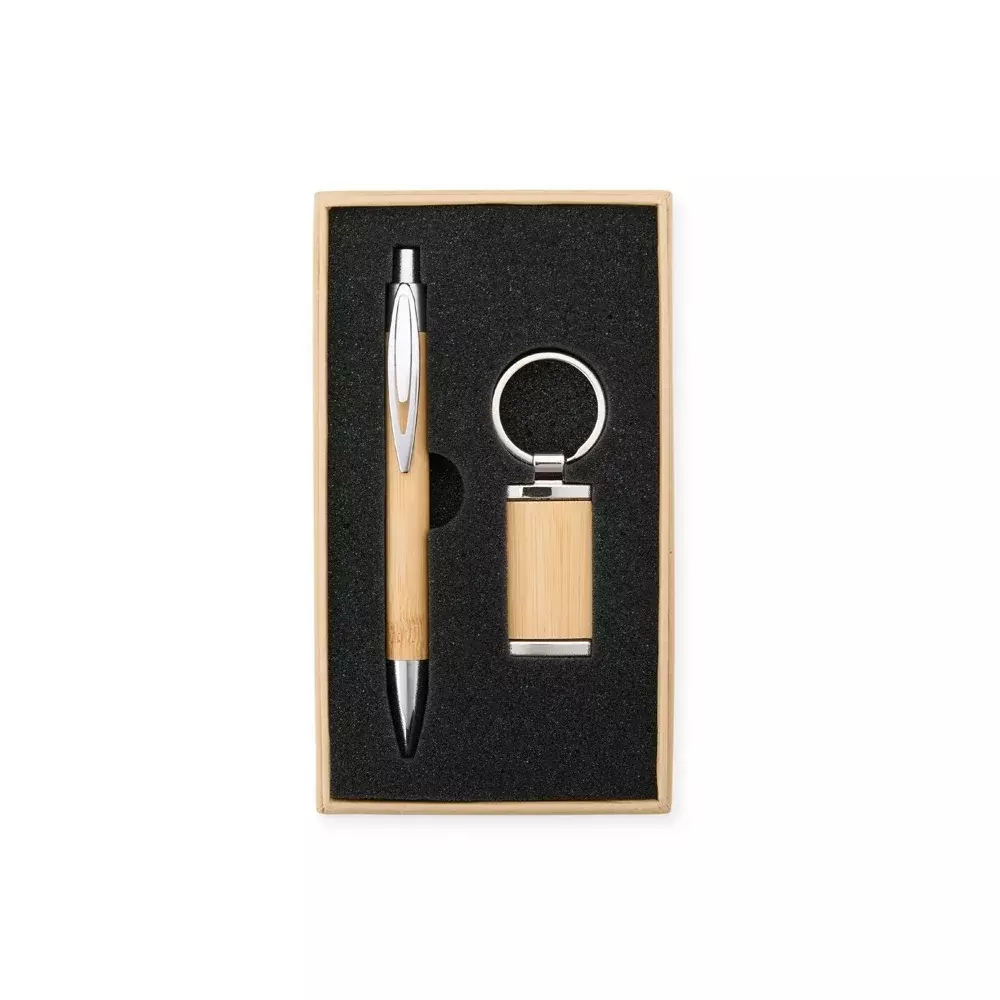 Kit Caneta e Chaveiro em Bambu Personalizado 