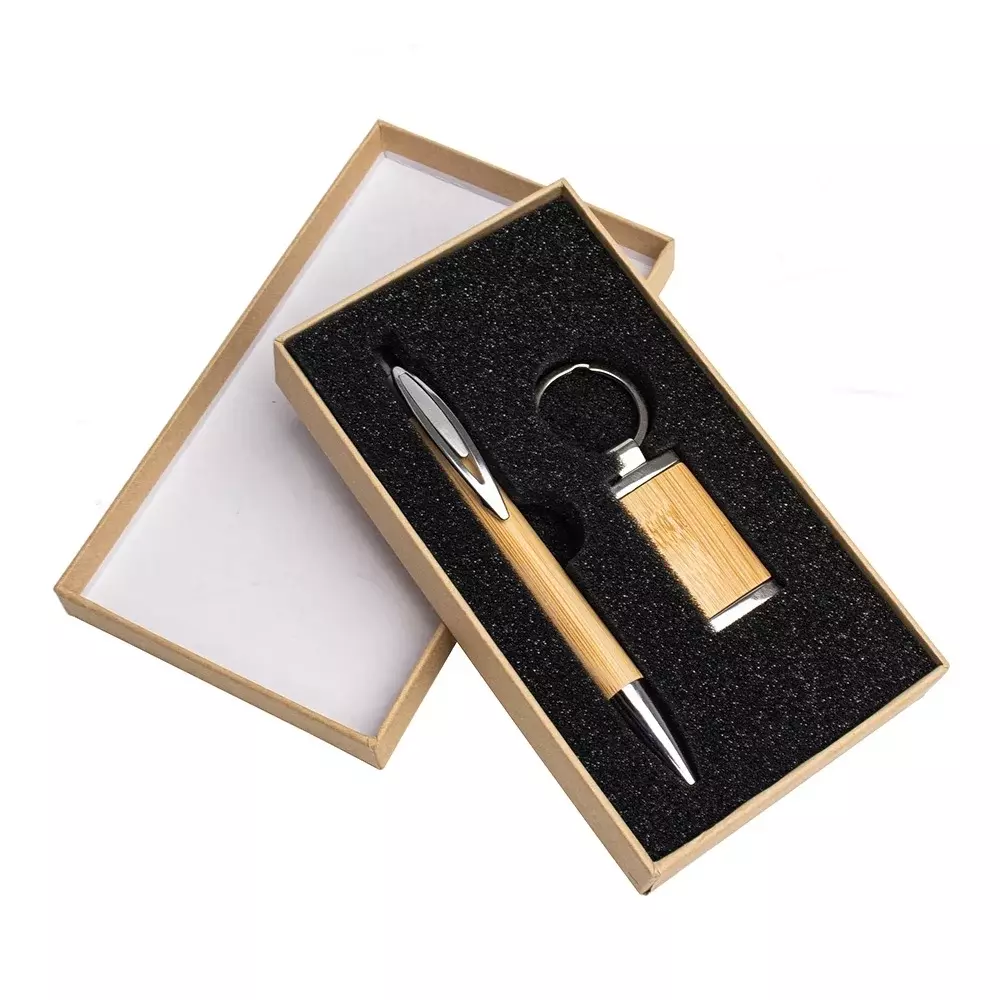 Kit Caneta e Chaveiro em Bambu Personalizado 