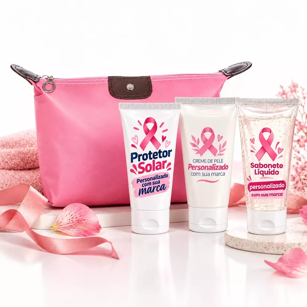 Kit Nécessaire Impermeável Outubro Rosa Personalizado 